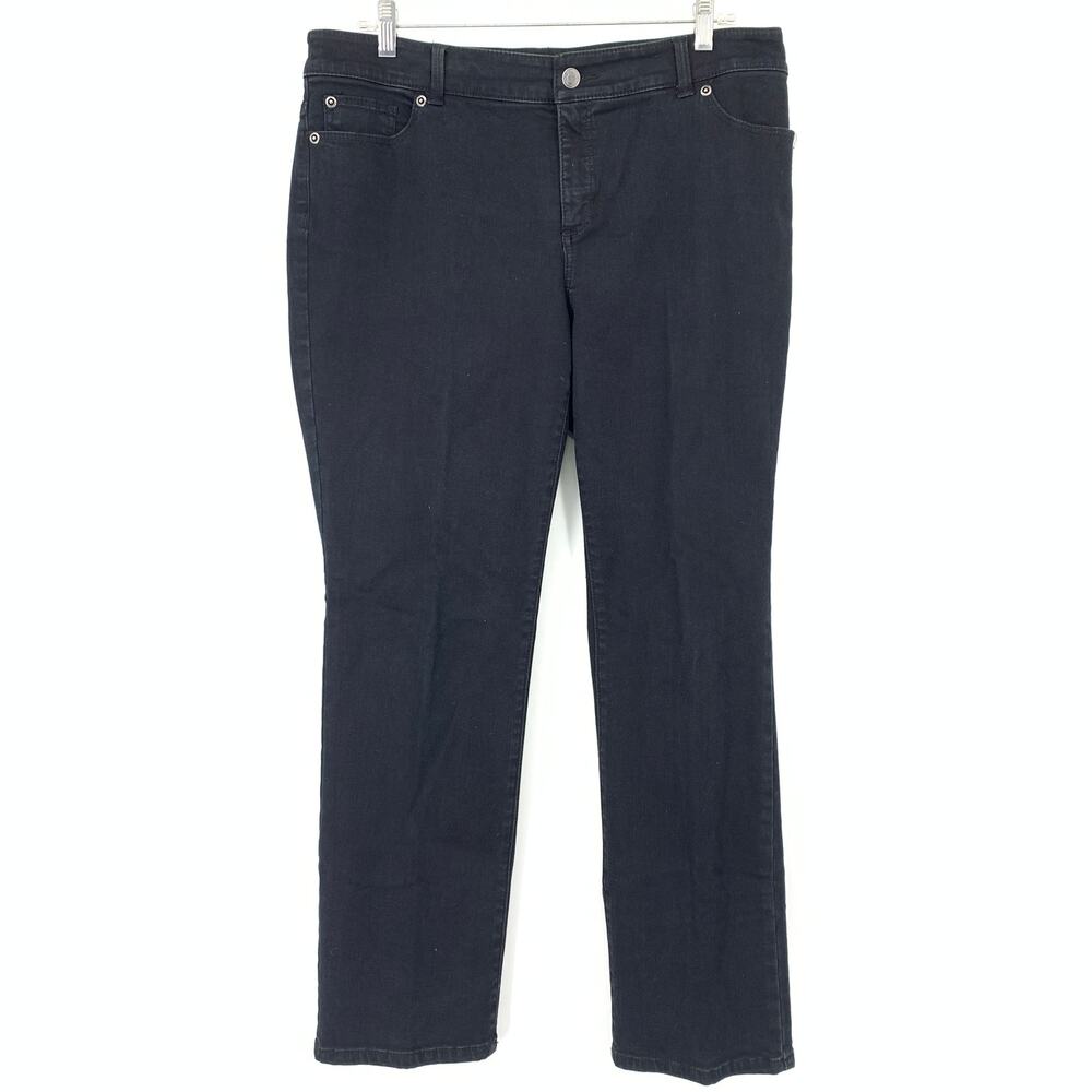 So Slimming By Chicos Straight Leg Jeans Womens Sz 2S US 12P Black Stretch Denim
